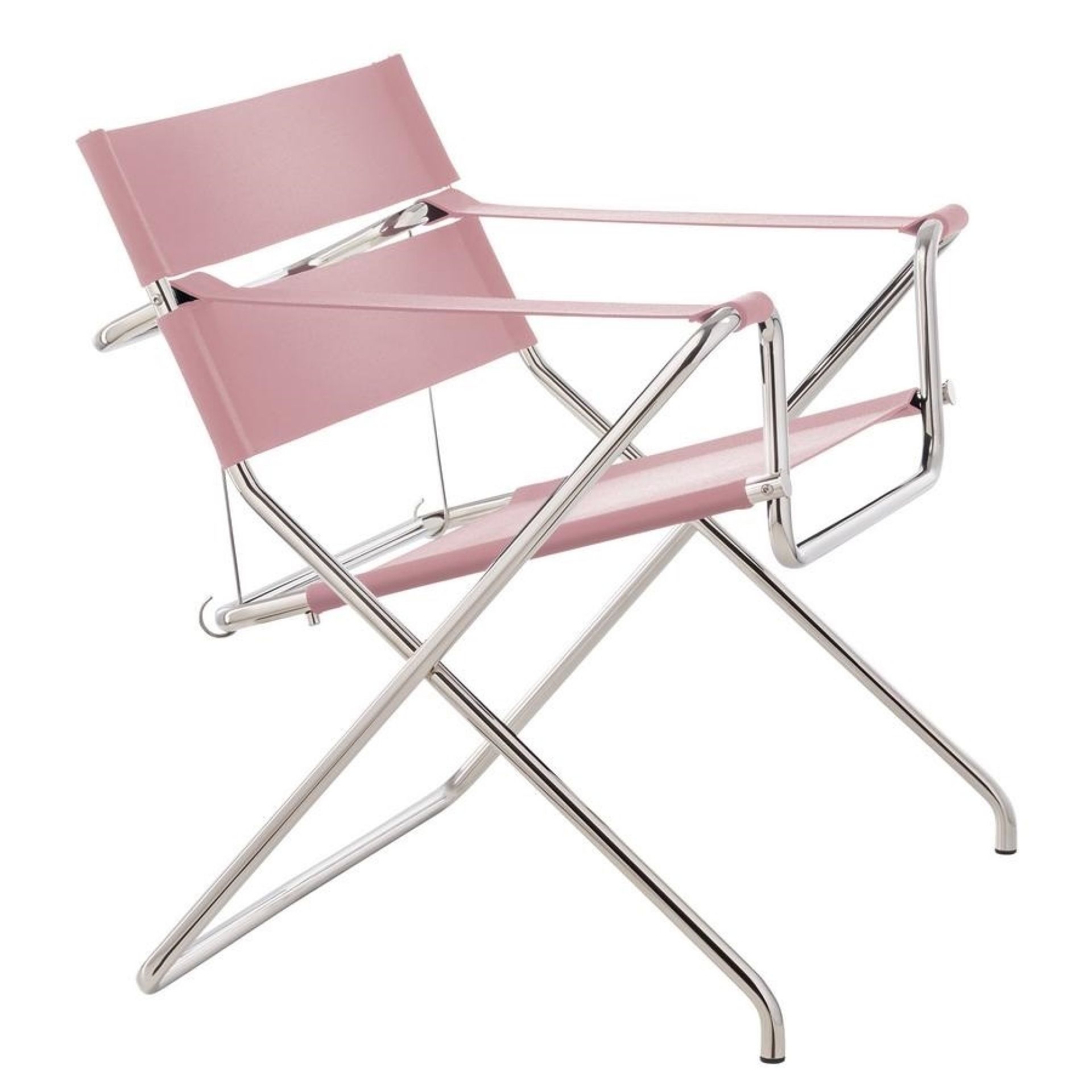 Rosa D4 Bauhaus Faltsessel von Tecta mit verchromtem Gestell und Lederbezug. Designklassiker.