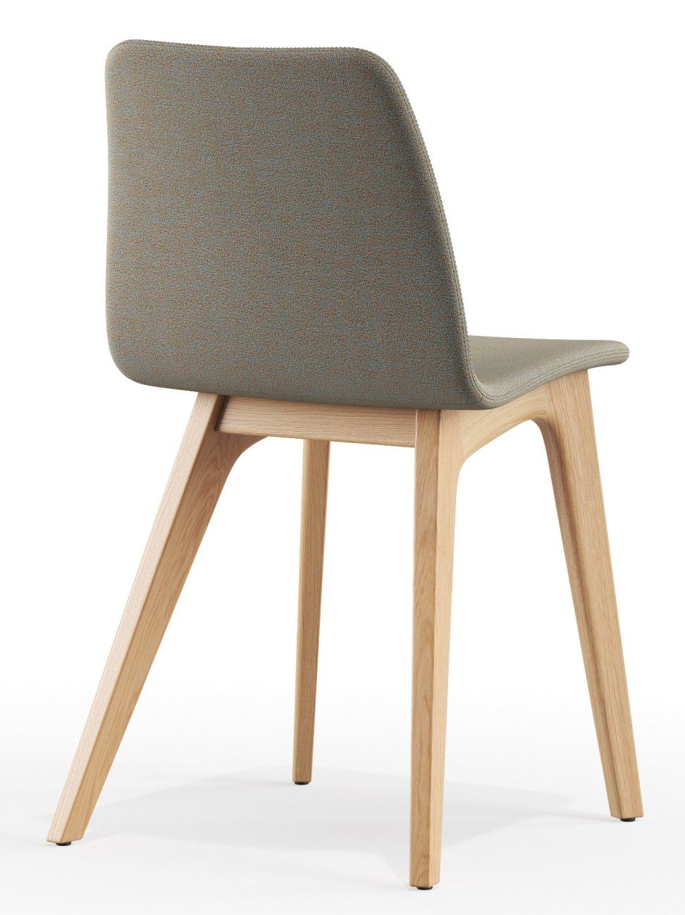Morph Holzstuhl mit Vollpolsterung, Ansicht von hinten, Holzbeine, Stoffbezug, Esszimmerstuhl.
