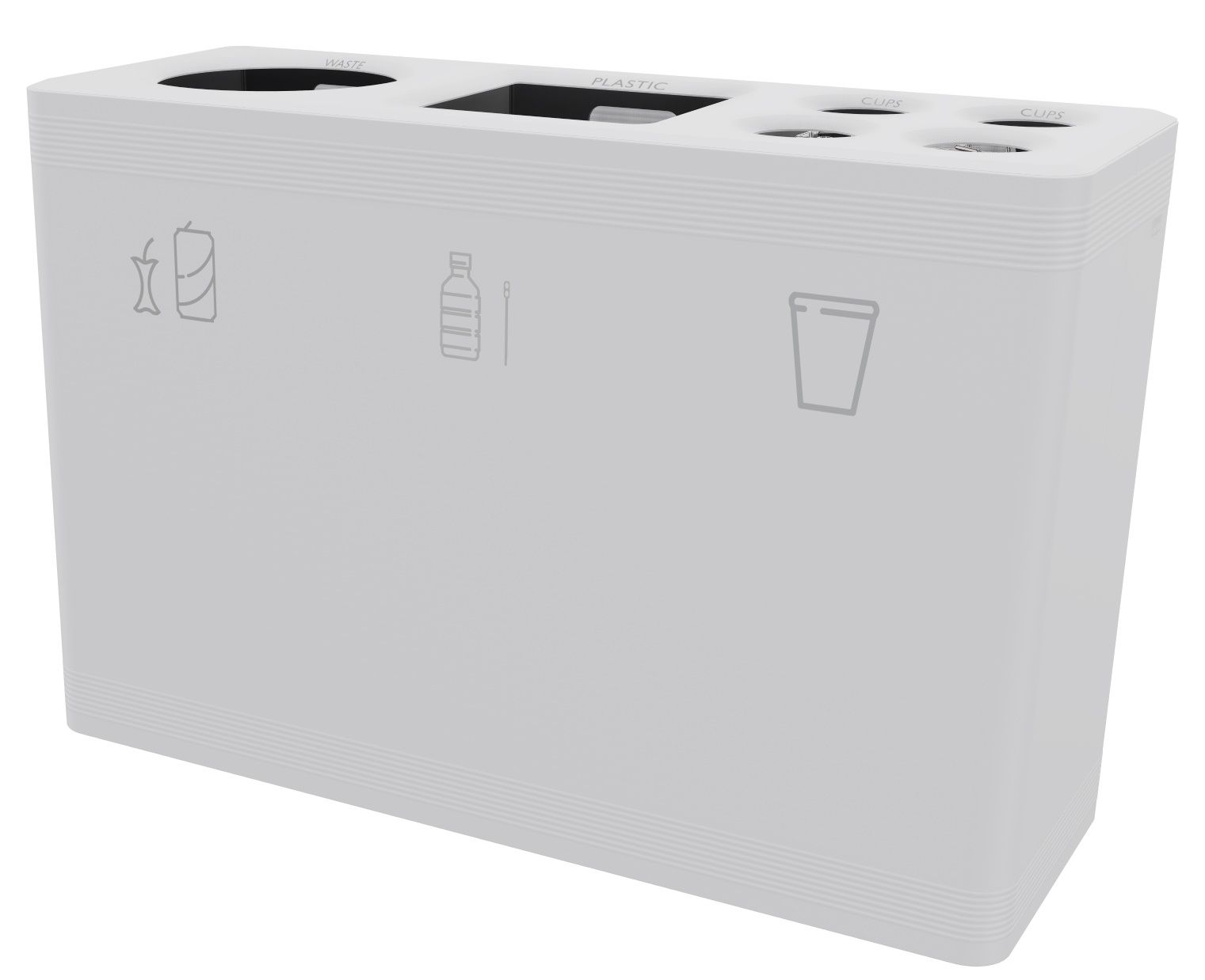 Weißes Ditch 3 Abfalltrennsystem Functionals für Müll, Plastik und Becher, ideal für Büro und Küche.