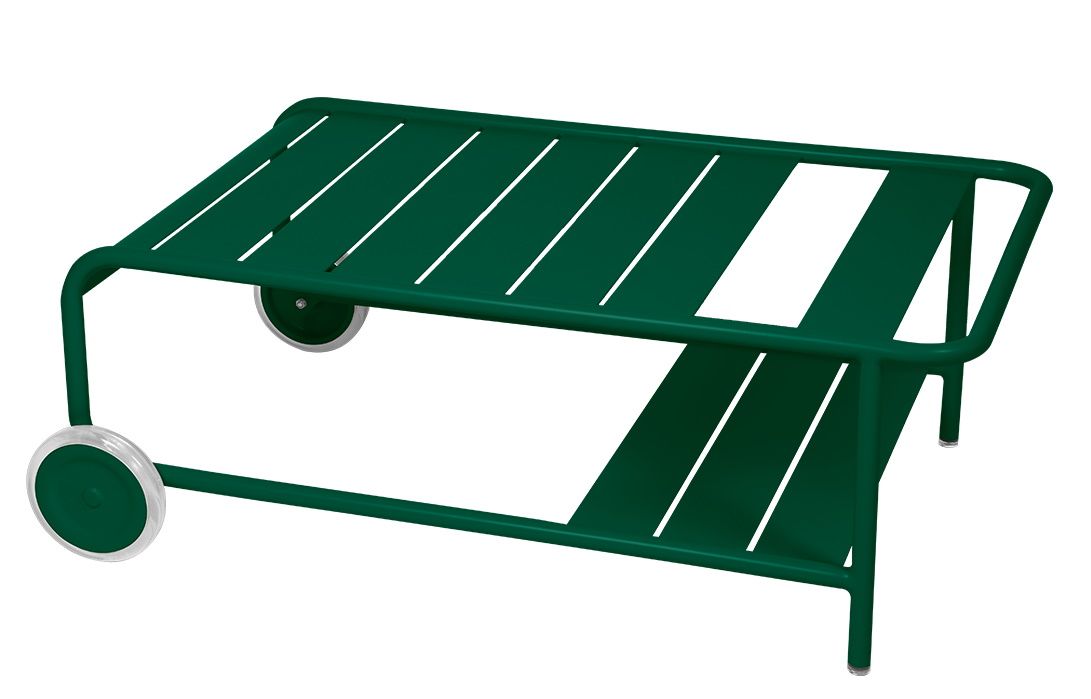 Luxembourg Outdoor Beistelltisch von Fermob in Waldgrün mit Rollen, ideal für Garten und Terrasse.