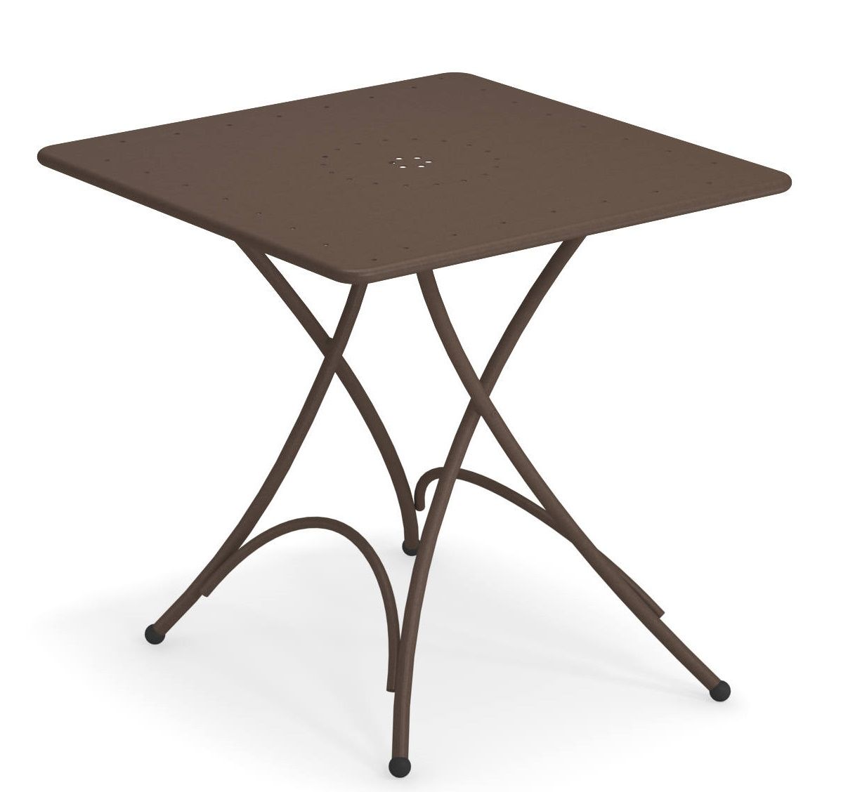 Quadratischer, brauner Pigalle Klapptisch von Emu für den Garten oder die Terrasse, Ansicht von vorn.