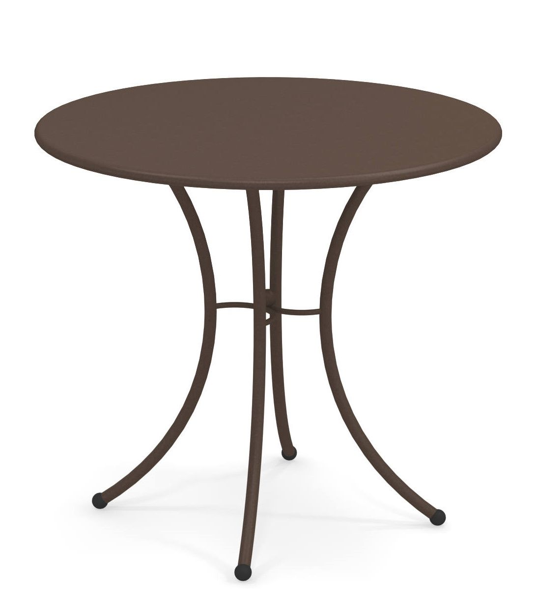 Pigalle Tisch rund Outdoor Emu, brauner Gartentisch mit filigranem Metallgestell für den Außenbereich.