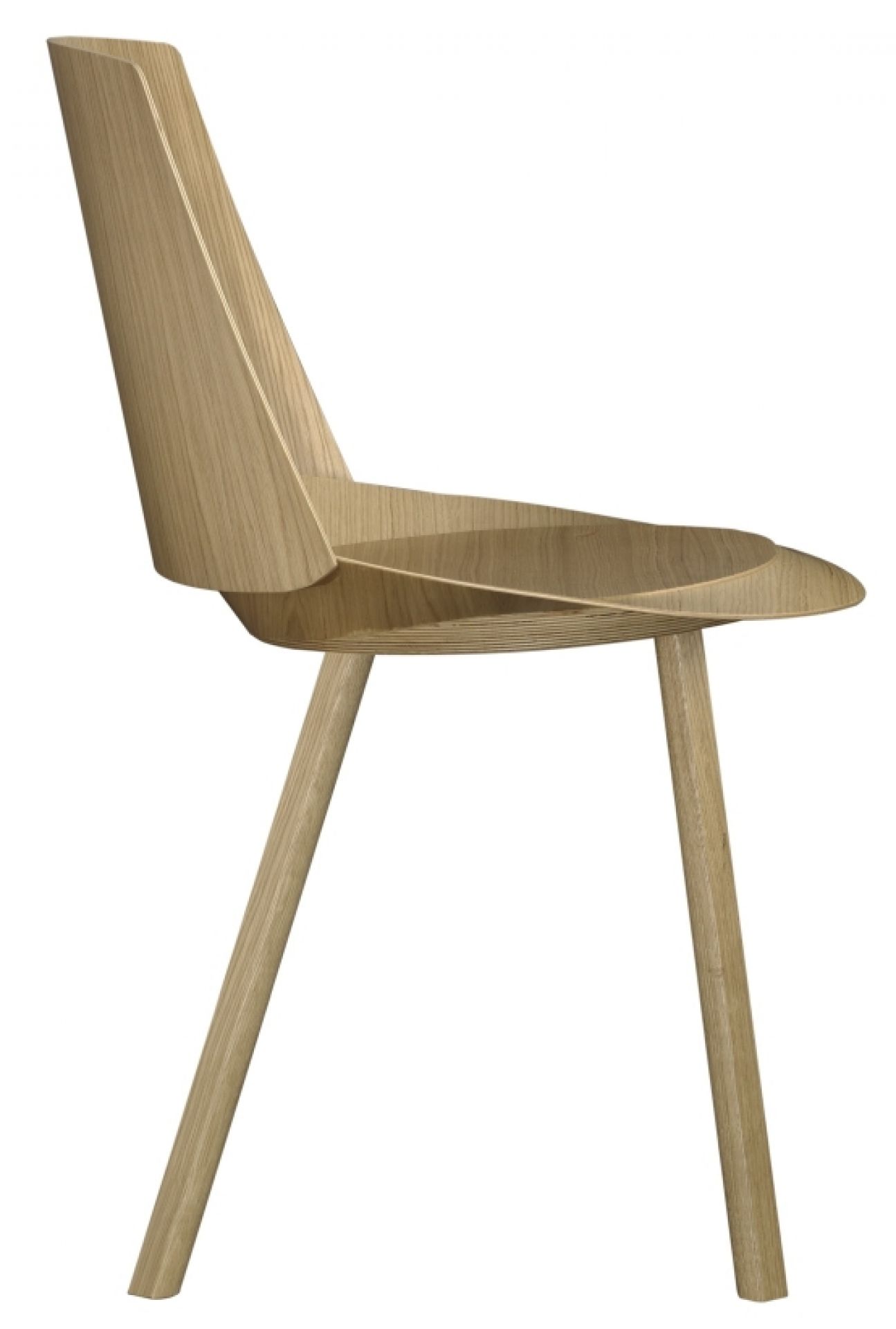 CH04 Houdini Stuhl e15 aus hellem Holz, Seitenansicht, minimalistisches Design für Esszimmer und Wohnbereich.