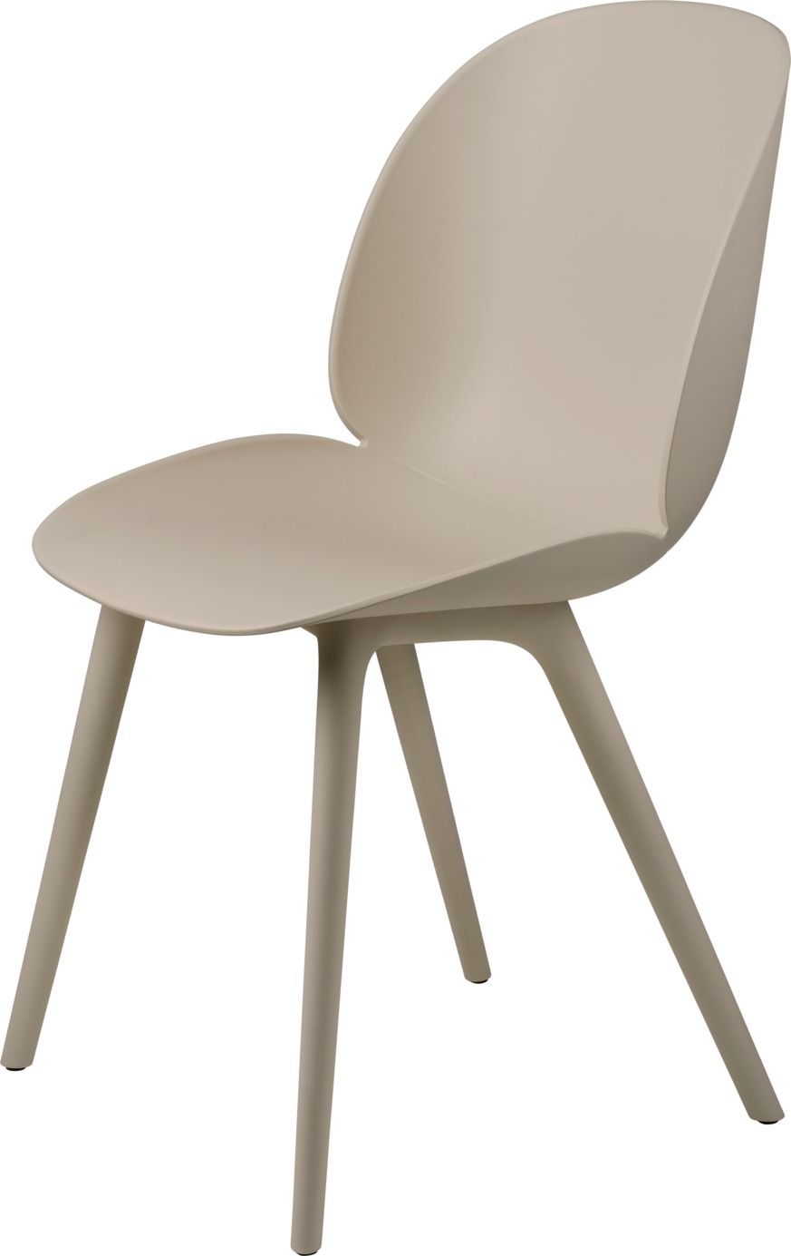 Beige Beetle Chair Esszimmerstuhl für den Außenbereich, modernes Design mit vier Beinen.