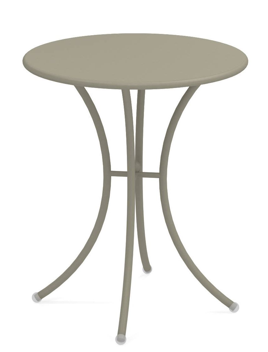 Pigalle Tisch von Emu, runder Outdoor-Tisch aus Metall in Taupe für Garten und Terrasse.