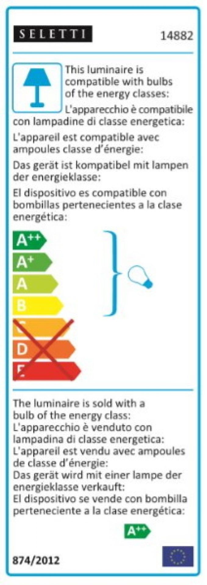 Energieeffizienzlabel für Seletti Monkey Lamp Leuchtmittel, kompatibel mit A++ bis B.