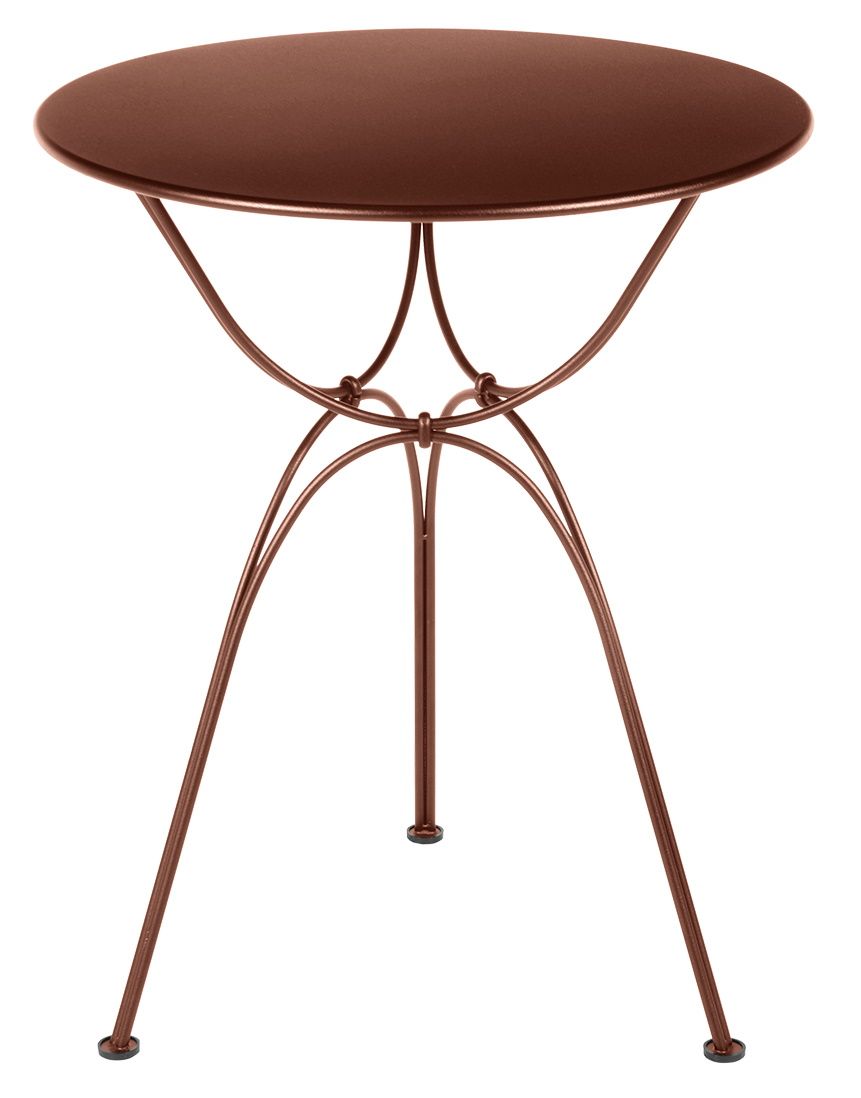 Airloop Tisch von Fermob, runder Outdoor-Tisch in Kupferrot mit filigranem Stahlgestell für Garten und Terrasse.