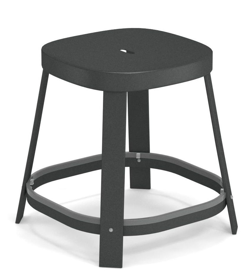 Thor Dining Stool: Schwarzer, niedriger Barhocker von Emu für den Außenbereich, quadratische Sitzfläche.