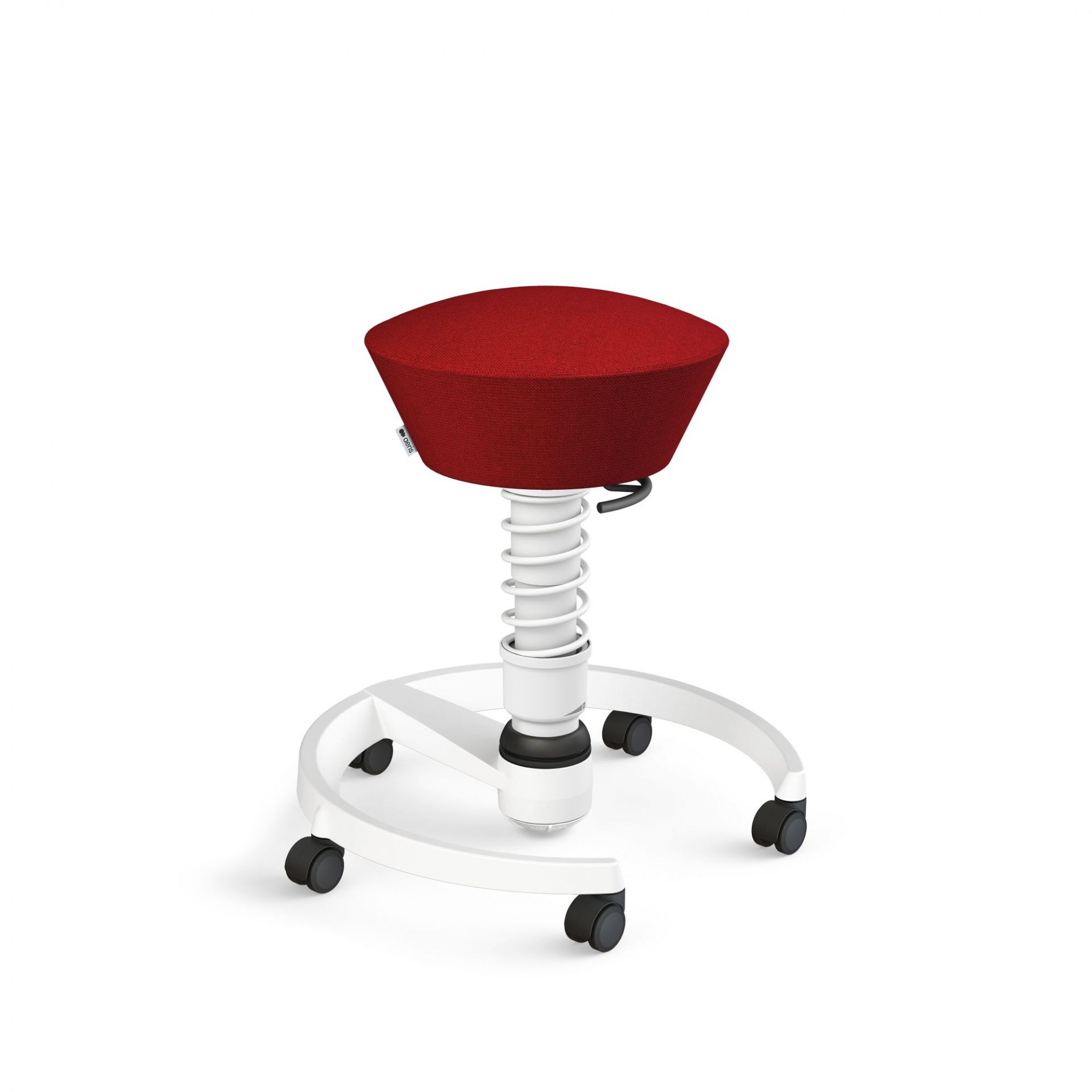 Roter Bürohocker Swopper mit Federung und Rollen, ergonomischer Aktiv-Sitz für dynamisches Sitzen.