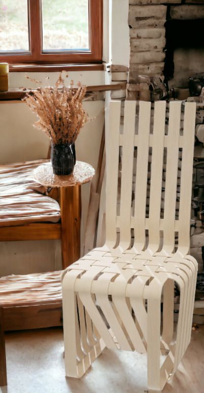 Moderner Stuhl High Sticking mit hoher Rückenlehne, Designstuhl, Holz, Knoll International.