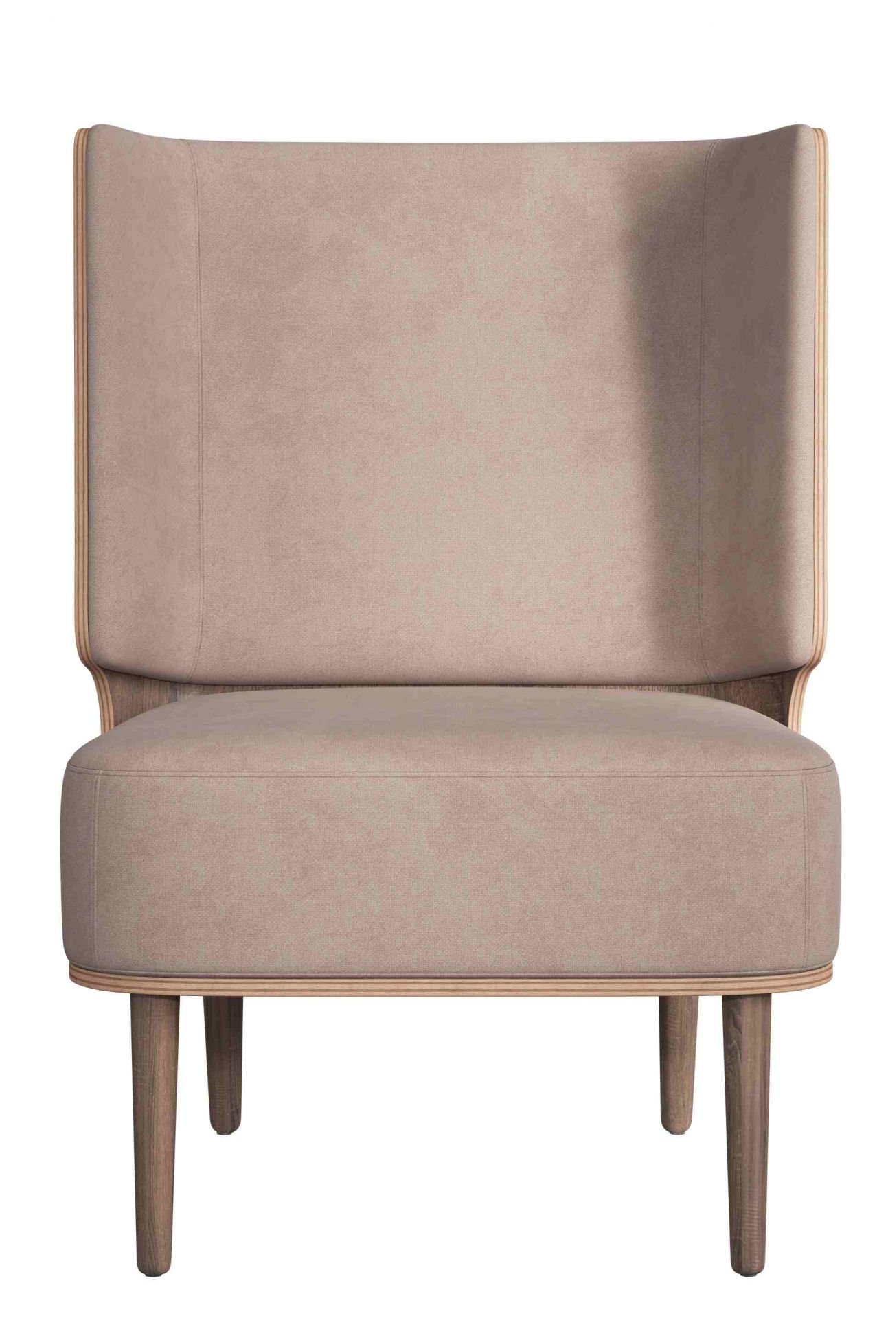 Serena Lounge Chair Sessel in Dusty Rose mit dunkler Eiche, bequemer Polstersessel.