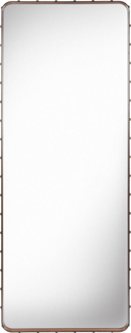 Rechteckiger Adnet Spiegel mit braunem Lederrahmen und dekorativen Nieten, modernes Design für Wanddekoration.