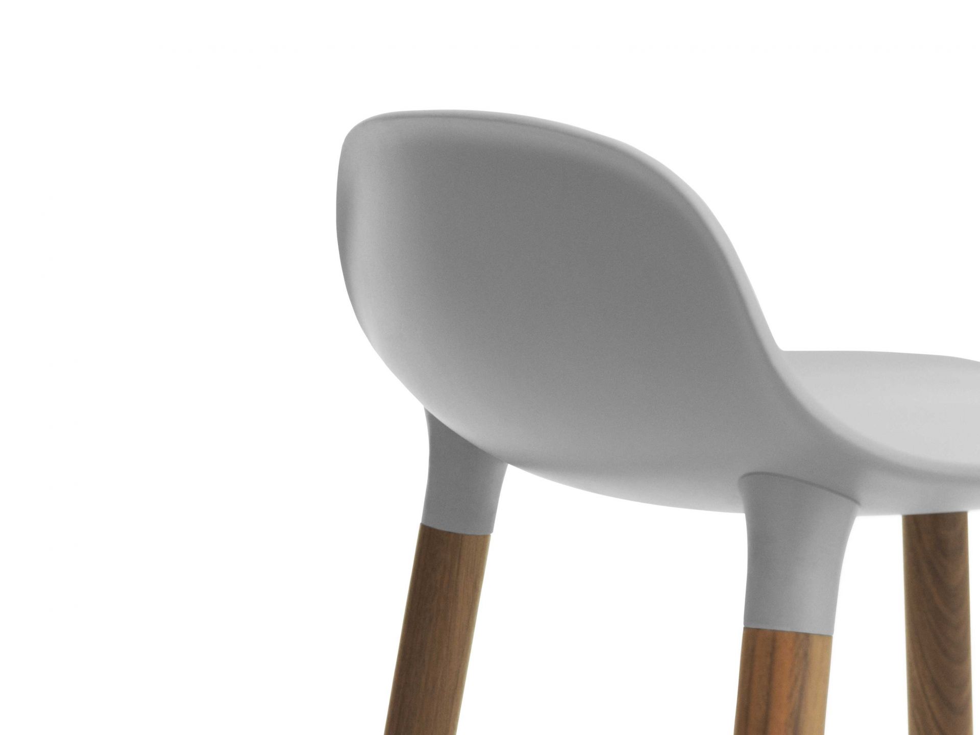 Grauer Form Barstool Barhocker von Normann Copenhagen mit Holzbeinen, Detailaufnahme.