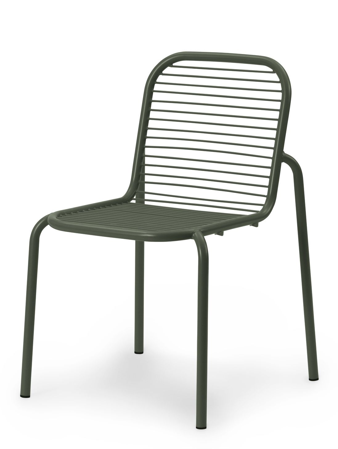 Grüner Vig Chair Stuhl von Normann Copenhagen für den Außenbereich, minimalistisches Design mit Stahlrahmen.