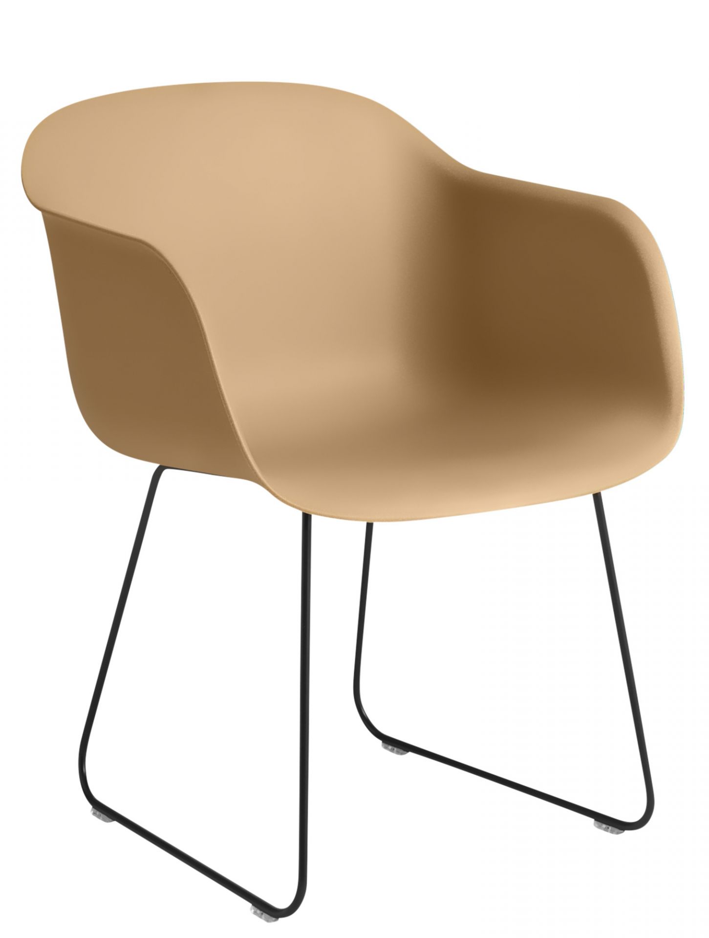 Muuto Fiber Armchair mit Armlehnen und Kufengestell in Sandgelb, moderner Design Stuhl für Wohnzimmer.