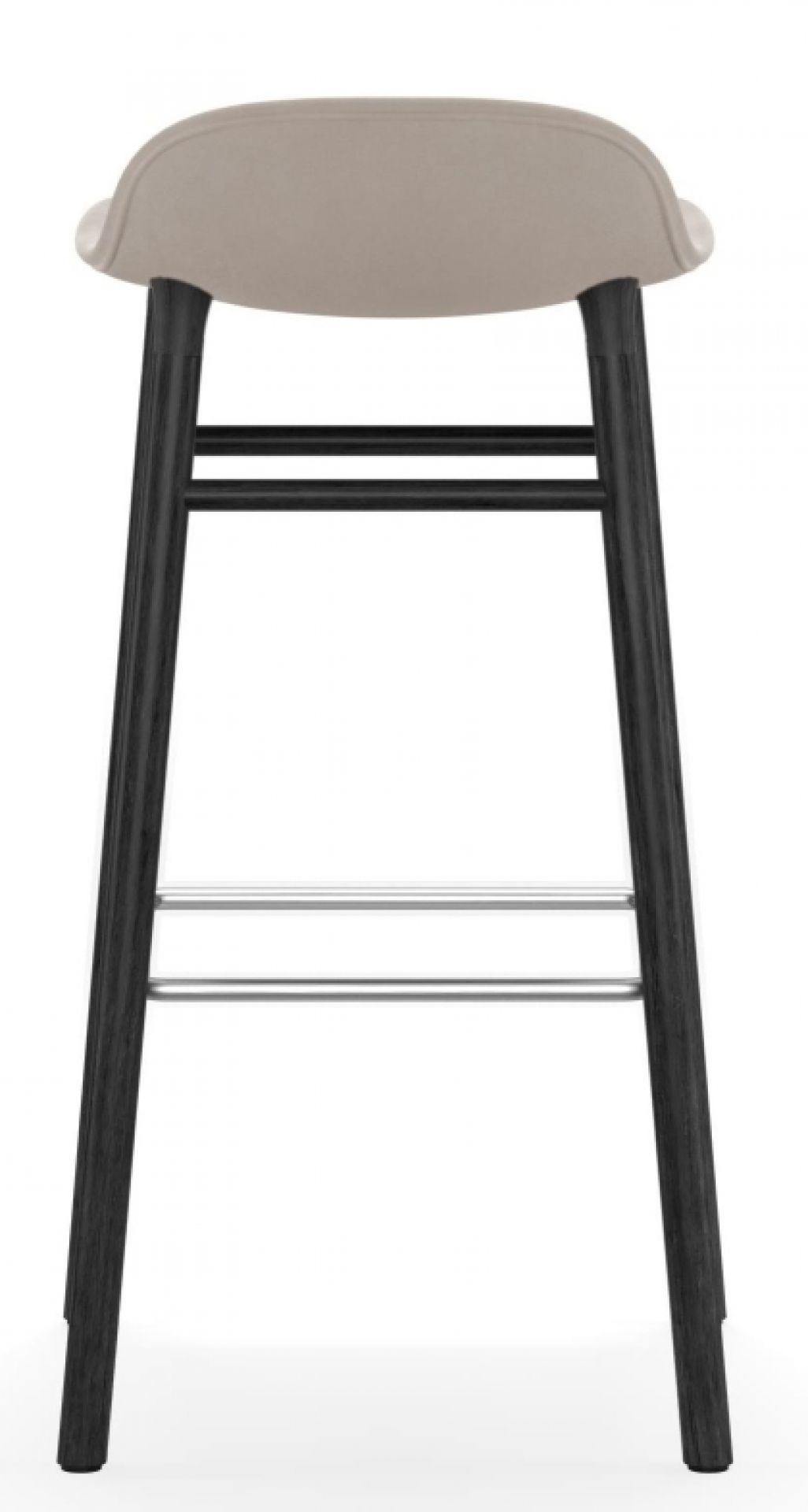 Rückansicht des Form Barstool Barhockers H 75 cm von Normann Copenhagen mit gepolstertem Sitz und Holzbeinen.