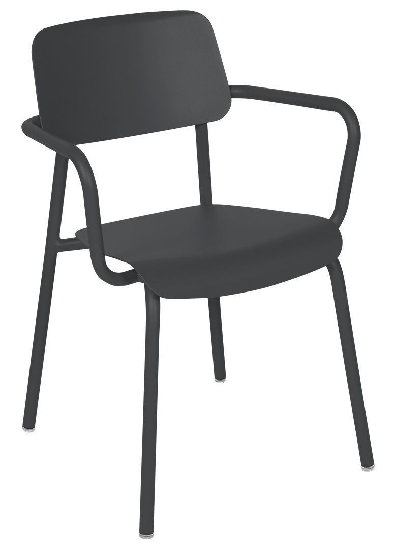 Fermob Studie Chair Outdoor Stuhl, dunkelgrau, mit Armlehnen, für Garten, Terrasse und Balkon.