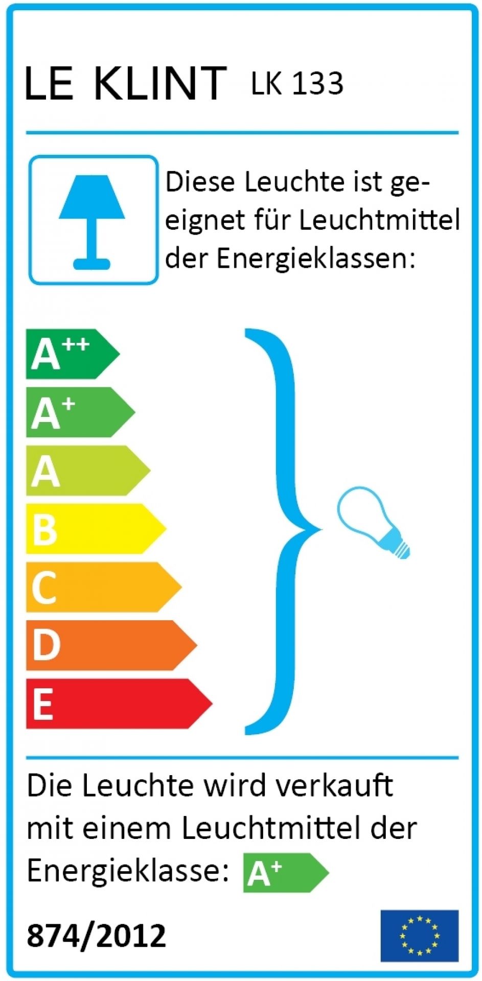 Energielabel der Le Klint Lamella Pendelleuchte, Energieeffizienz von A++ bis E.