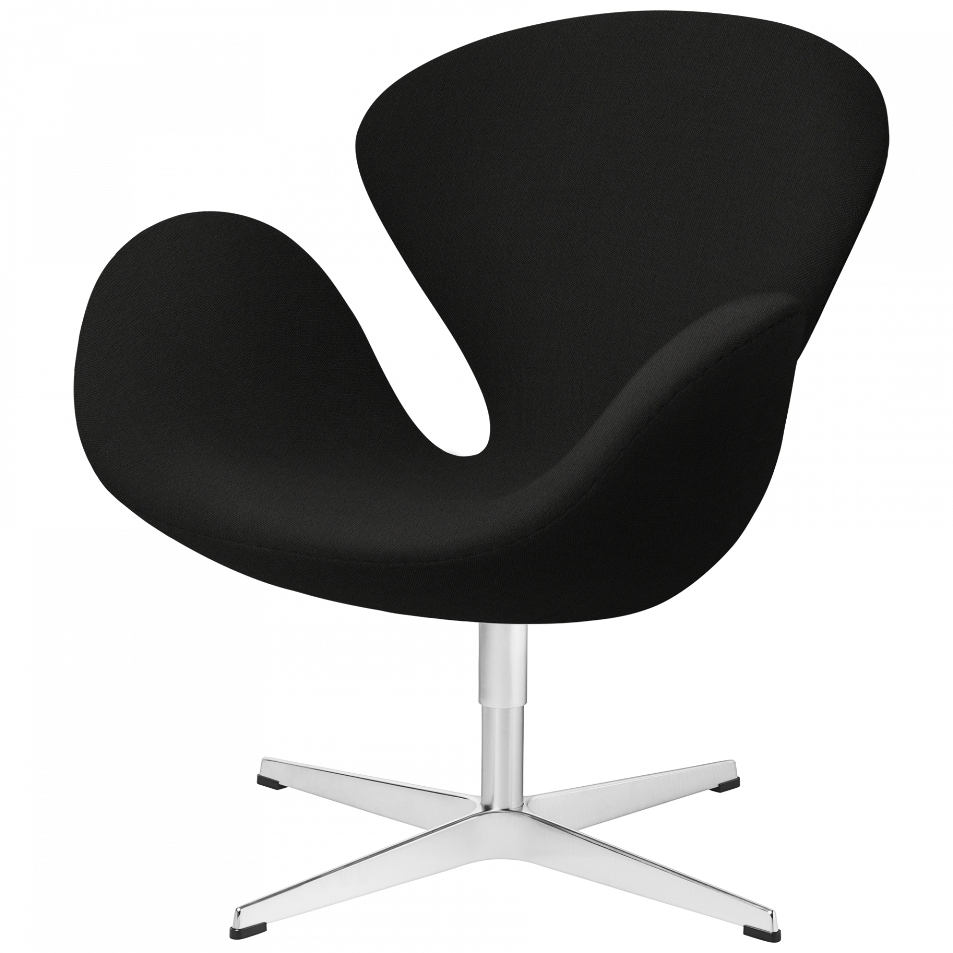 Schwarzer Schwan Sessel von Fritz Hansen mit Drehfuß aus Aluminium, modernes Design für Wohnzimmer.