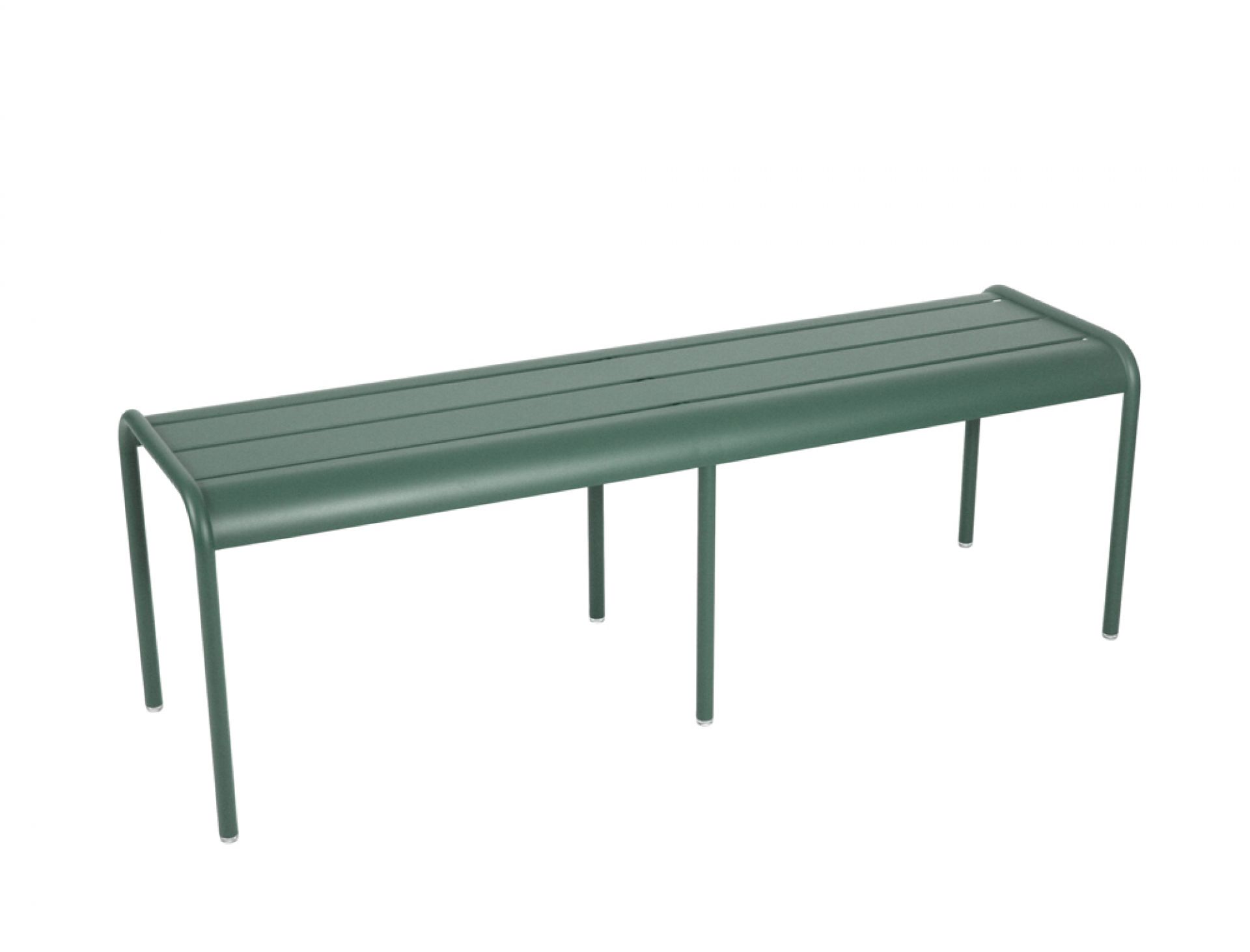 Grüne Luxembourg Bank von Fermob für den Außenbereich, modernes Design mit Lattenrost-Sitzfläche.