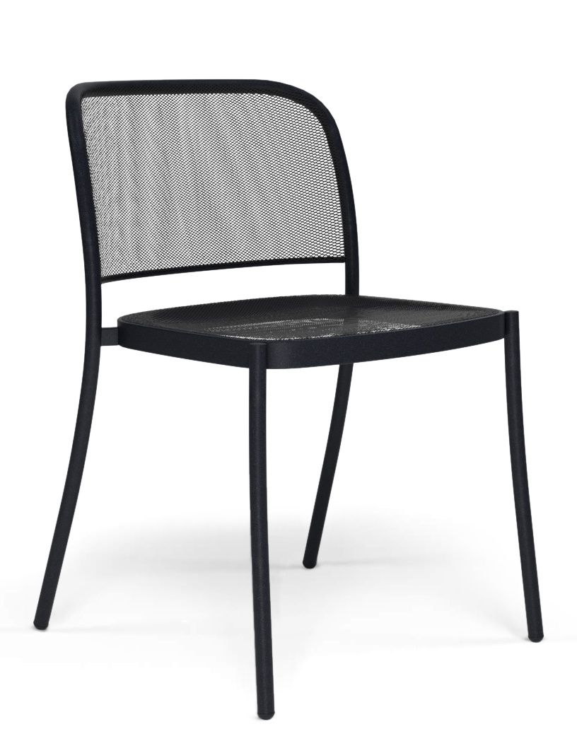 Schwarzer Cafè Chair Stuhl von Emu für den Außenbereich, mit Netzstruktur an Rückenlehne und Sitzfläche.