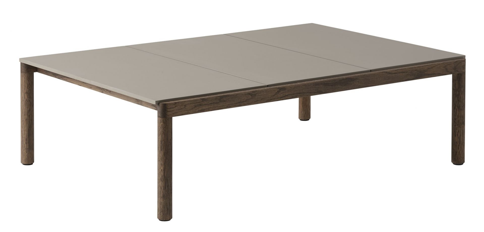 Muuto Couple Coffee Table Couchtisch mit grauer Tischplatte und dunklem Holzgestell, modernes Design für Wohnzimmer.