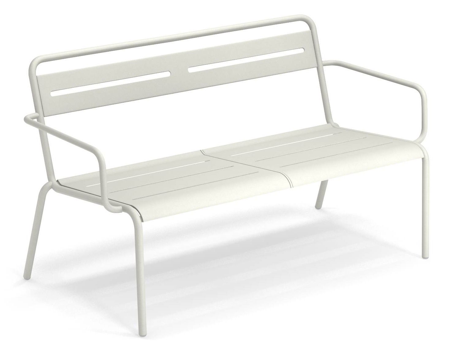 Emu Star Sofa Outdoor, modernes 2-Sitzer Gartensofa aus Metall in Weiß, minimalistisches Design.