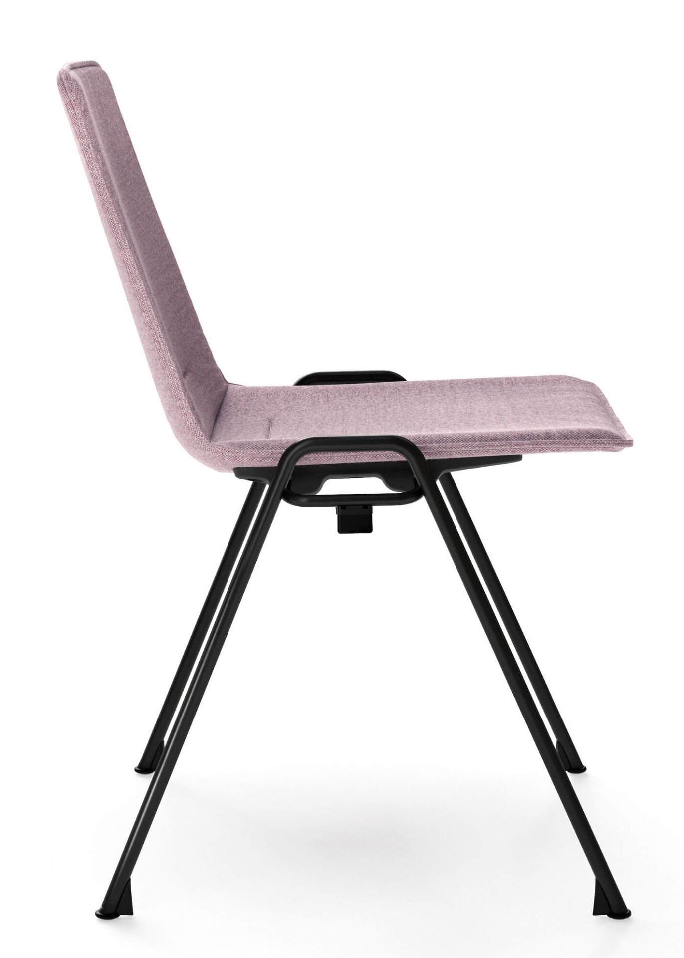 Walter Knoll Yunity Chair 1650, Bürostuhl mit rosa Stoffbezug und schwarzem Metallgestell, Seitenansicht.