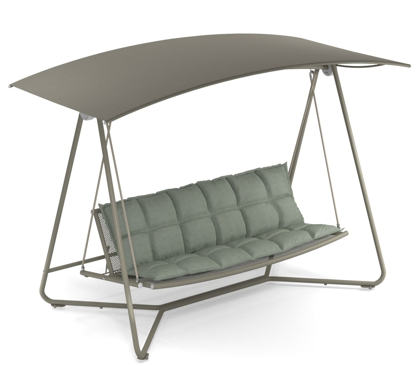 Reel Schaukelsofa für den Garten, Outdoor Sofa mit Sonnendach und bequemen Polstern.