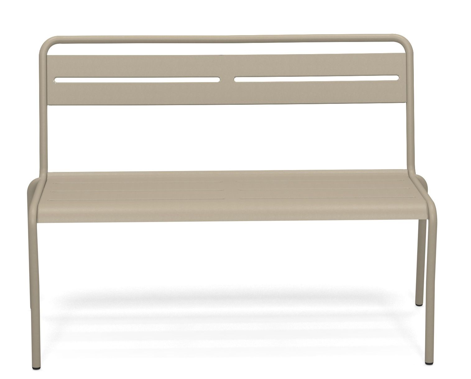 Emu Star Bank, beige Metall Gartenbank für den Außenbereich, moderne Sitzbank mit Rückenlehne.