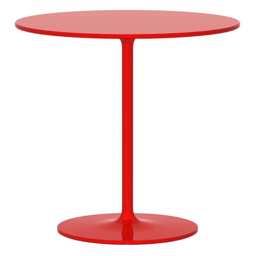 Roter Poppy Beistelltisch von Rexite: Moderner runder Tisch mit zentralem Fuß und minimalistischem Design.