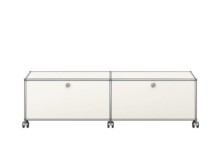 USM Haller tv-/hifi-lowboard M61 op wieltjes met 2 klapdeuren Zuiver wit