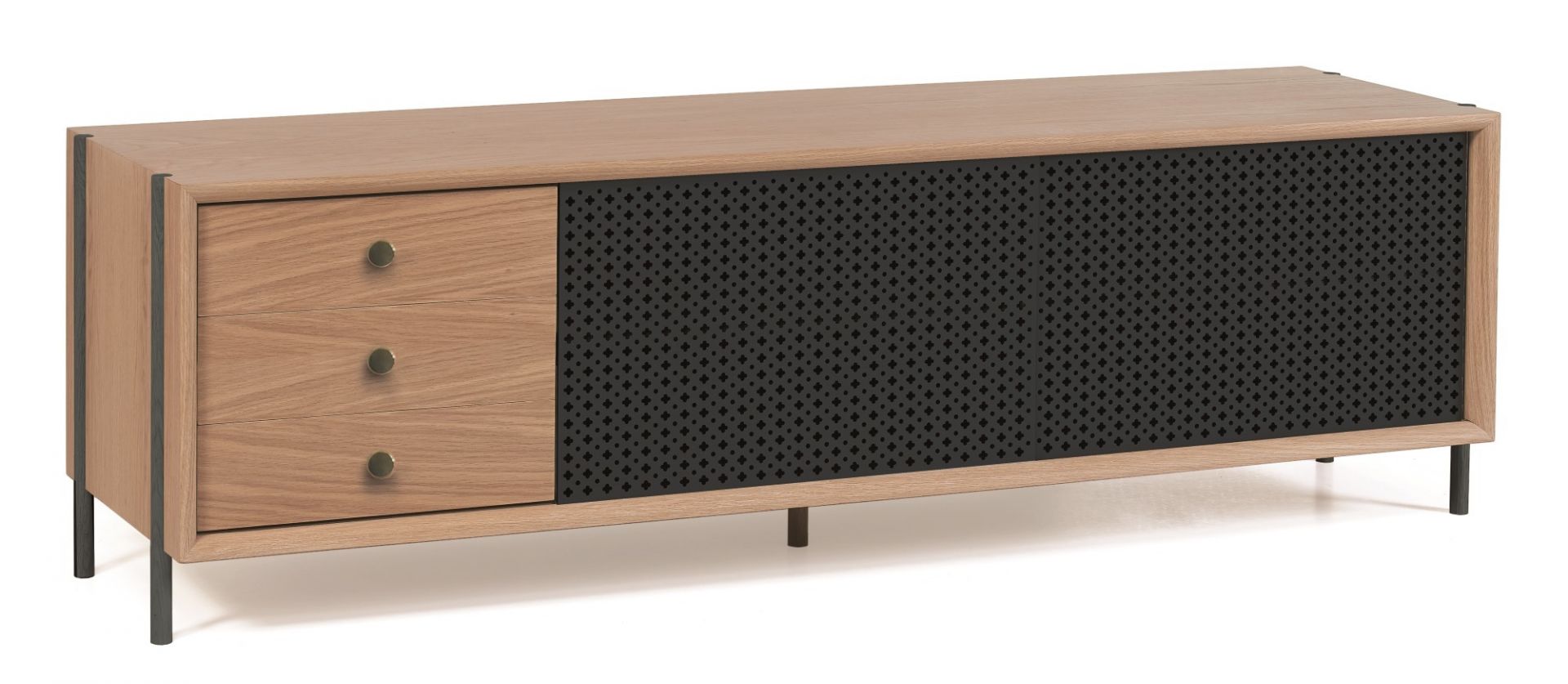 Gabin Sideboard von Hartô in Slate Grau mit drei Schubladen und Lochmuster-Tür.