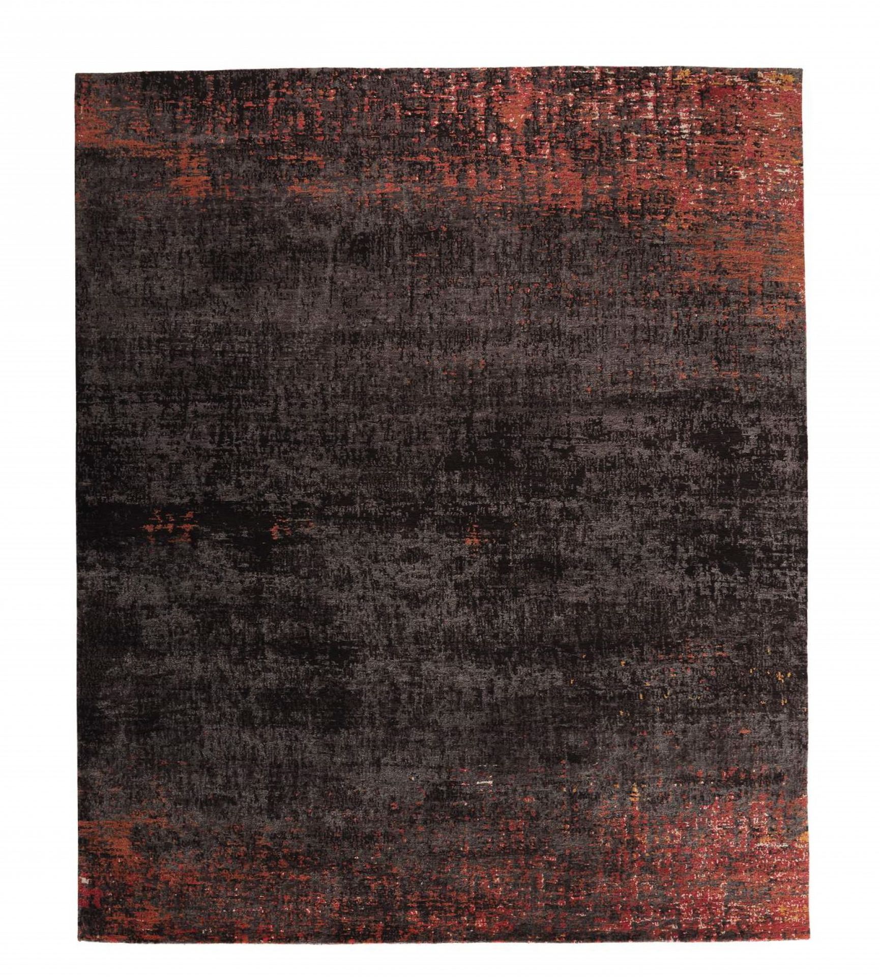 Legends of Carpets Teppich, Modell Walter Knoll, abstraktes Muster in Schwarz und Rostrot.