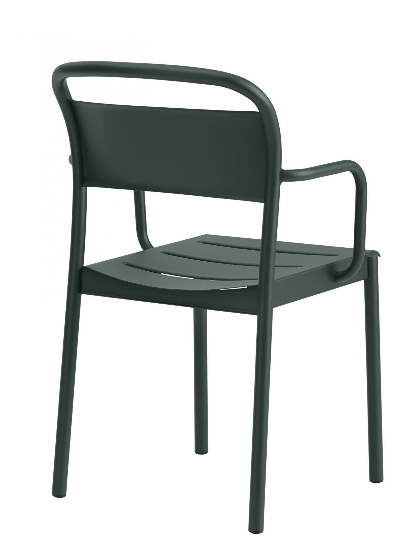 Muuto Linear Steel Armchair Outdoor in Grau, moderner Armlehnenstuhl für Garten und Terrasse.