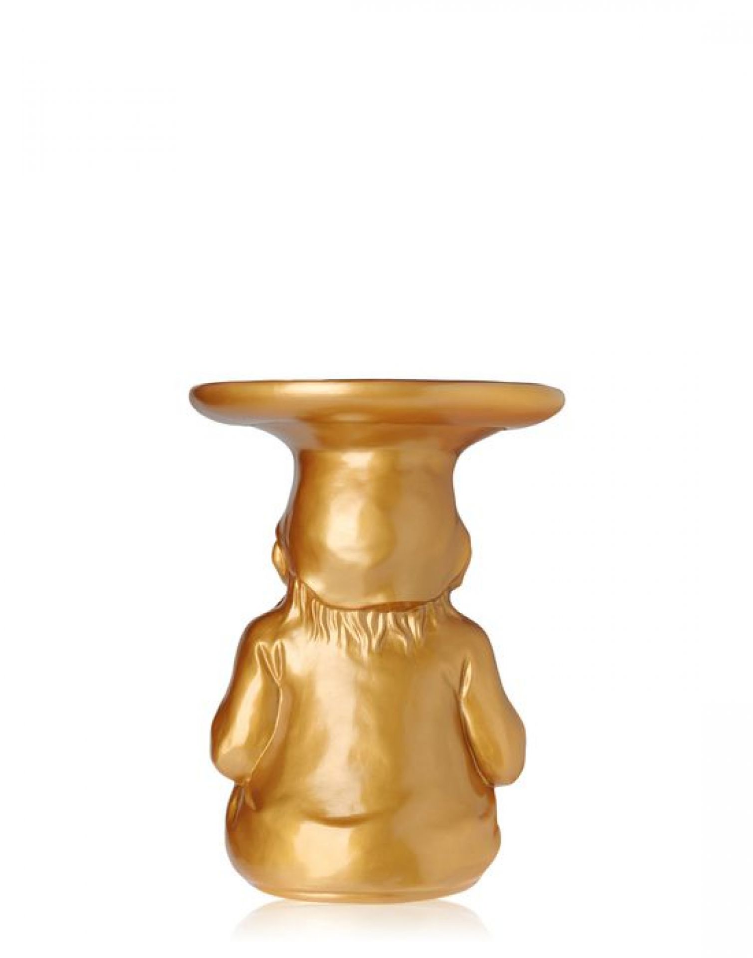 Rückansicht des goldenen Gartenzwergs "Gnomes Kartell Gold Edition" als Hocker oder Beistelltisch.