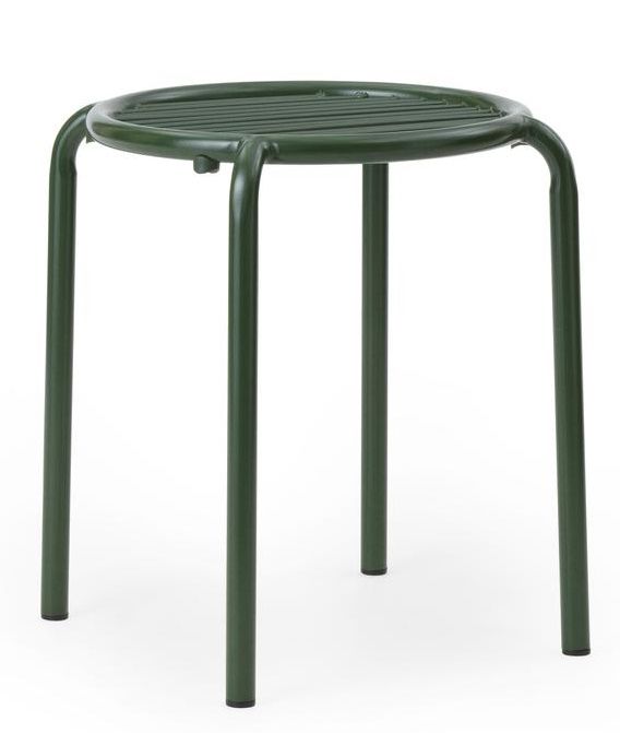 Normann Copenhagen Vig Stool Hocker für den Außenbereich, grüner Metallhocker mit runder Sitzfläche und drei Beinen.