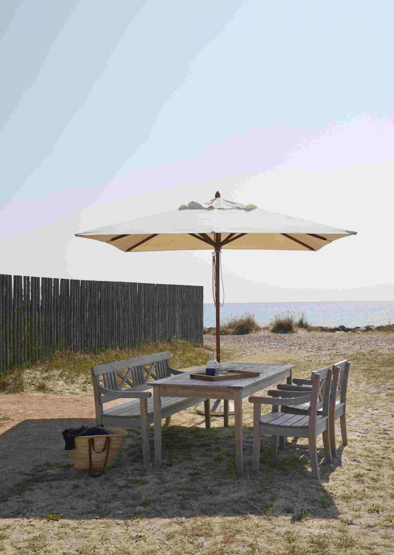 Drachmann Stuhl von Skagerak by Fritz Hansen, Outdoor-Möbel Set mit Tisch und Bank.