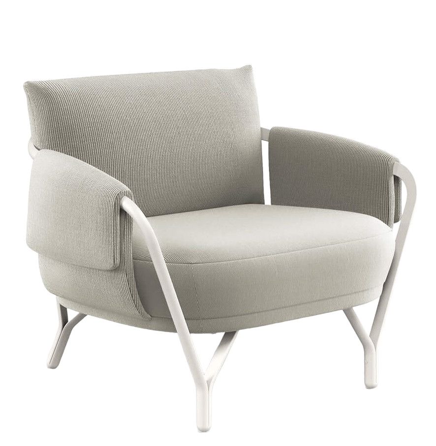 Angel Lounge Chair von Emu, Outdoor Sessel mit weißem Gestell und bequemen Polstern.