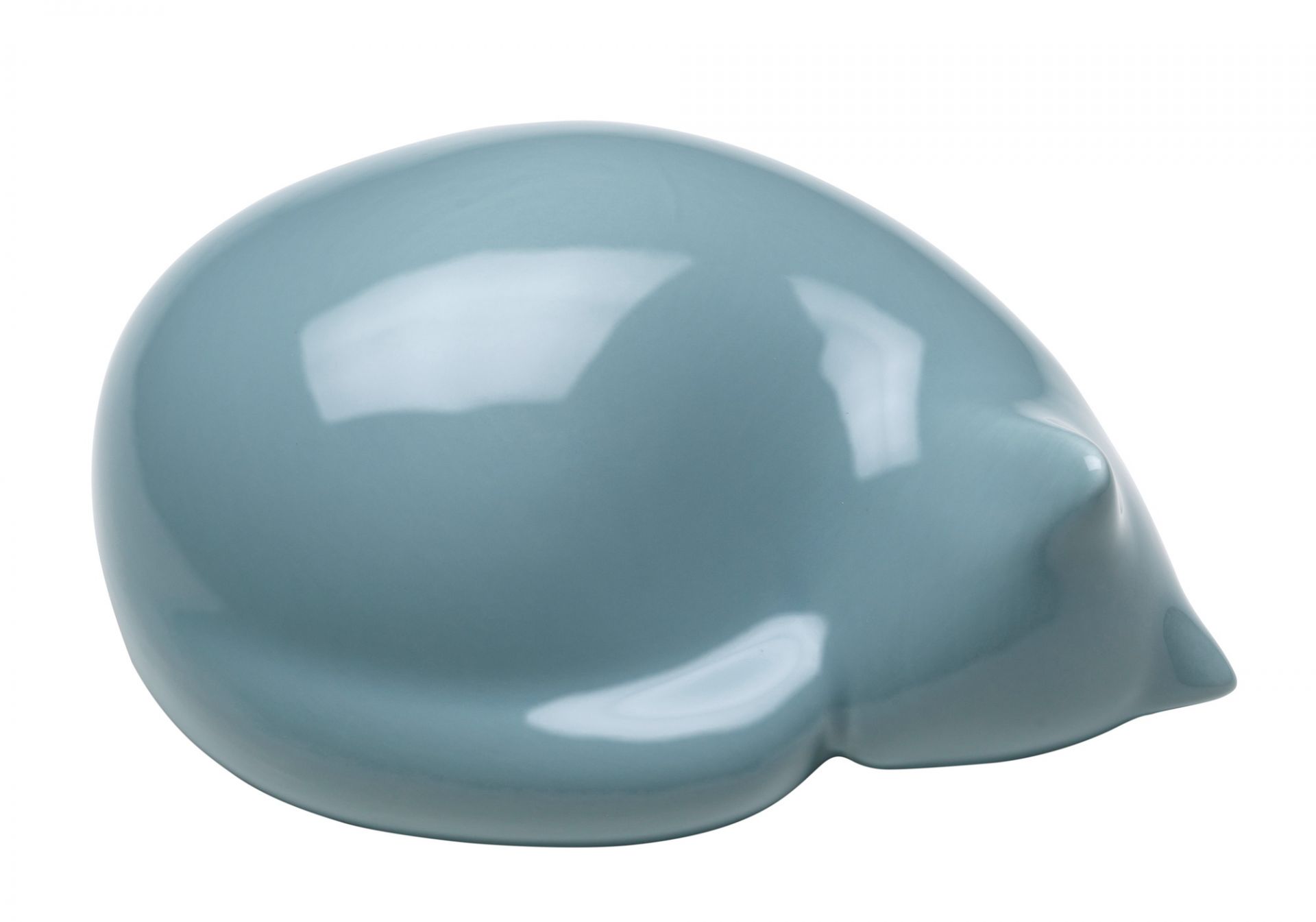 Hellblaue, schlafende Katze Figur von Vitra, kleine Deko Katze für Zuhause.