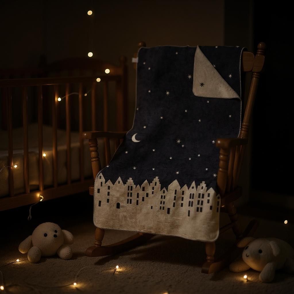 Decke Winterstadt Räder auf Schaukelstuhl mit Sternen und Mond, Kinderzimmer-Dekoration.