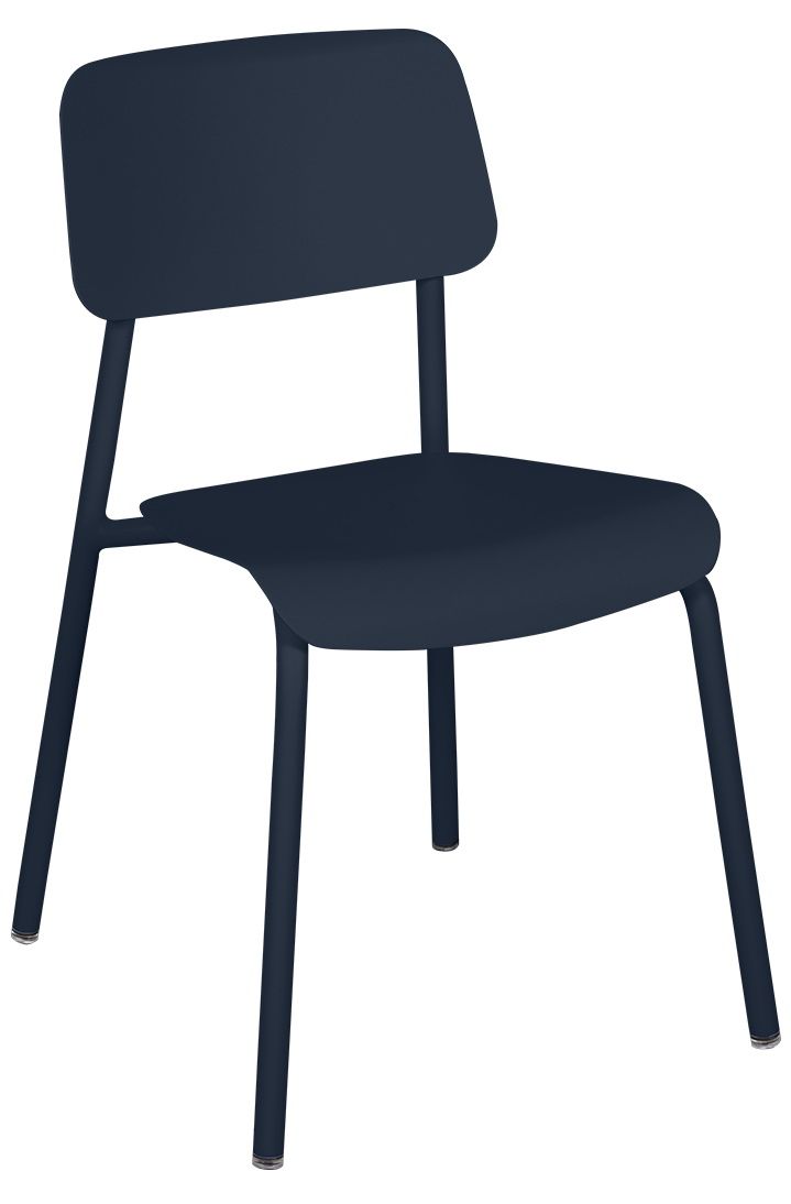 Blauer Studie Chair Stuhl von Fermob, moderner Outdoor-Stuhl aus Metall für Garten und Terrasse.