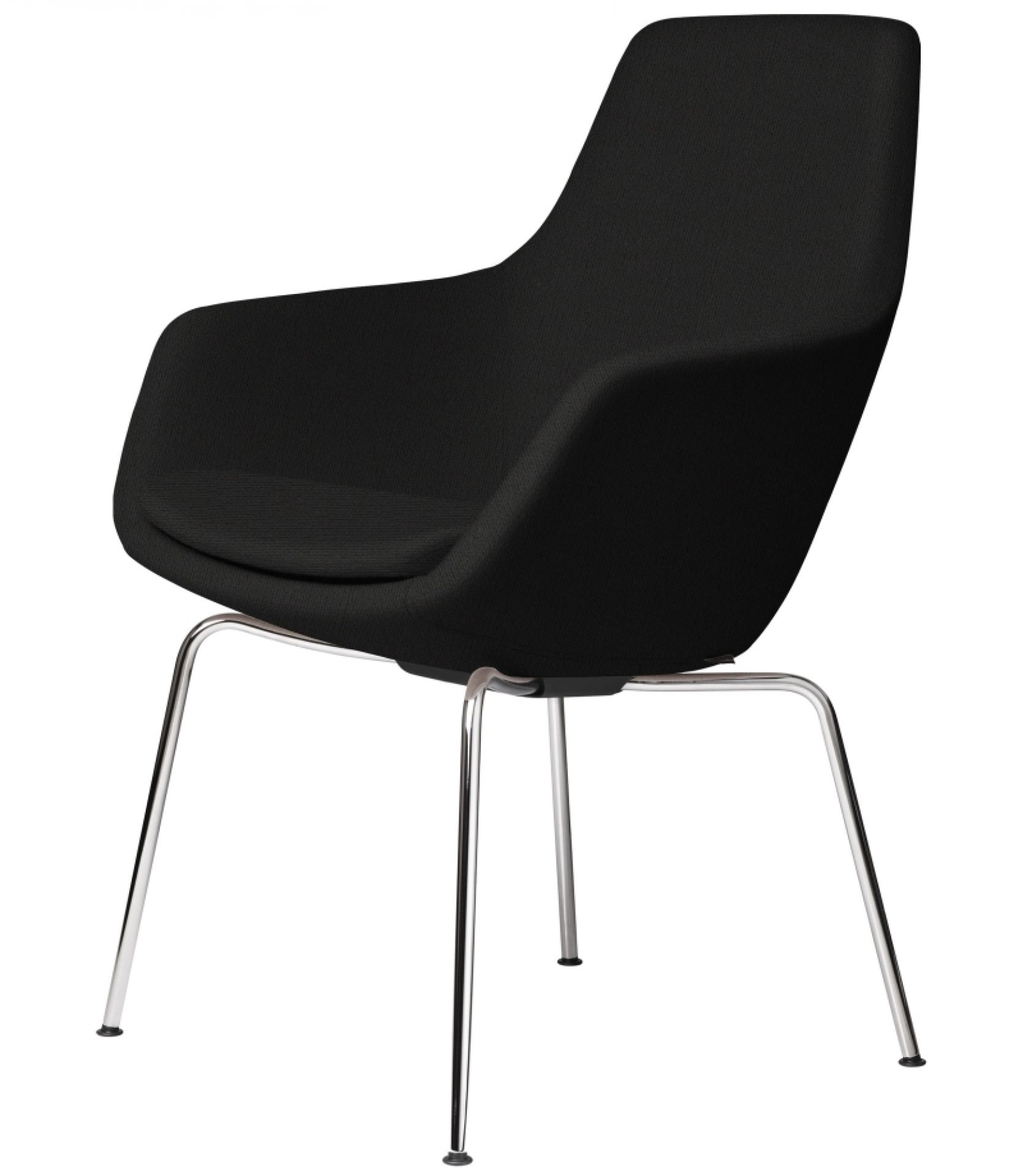 Schwarzer Little Giraffe Stuhl von Fritz Hansen mit abnehmbarem Bezug und verchromtem Stahlgestell.