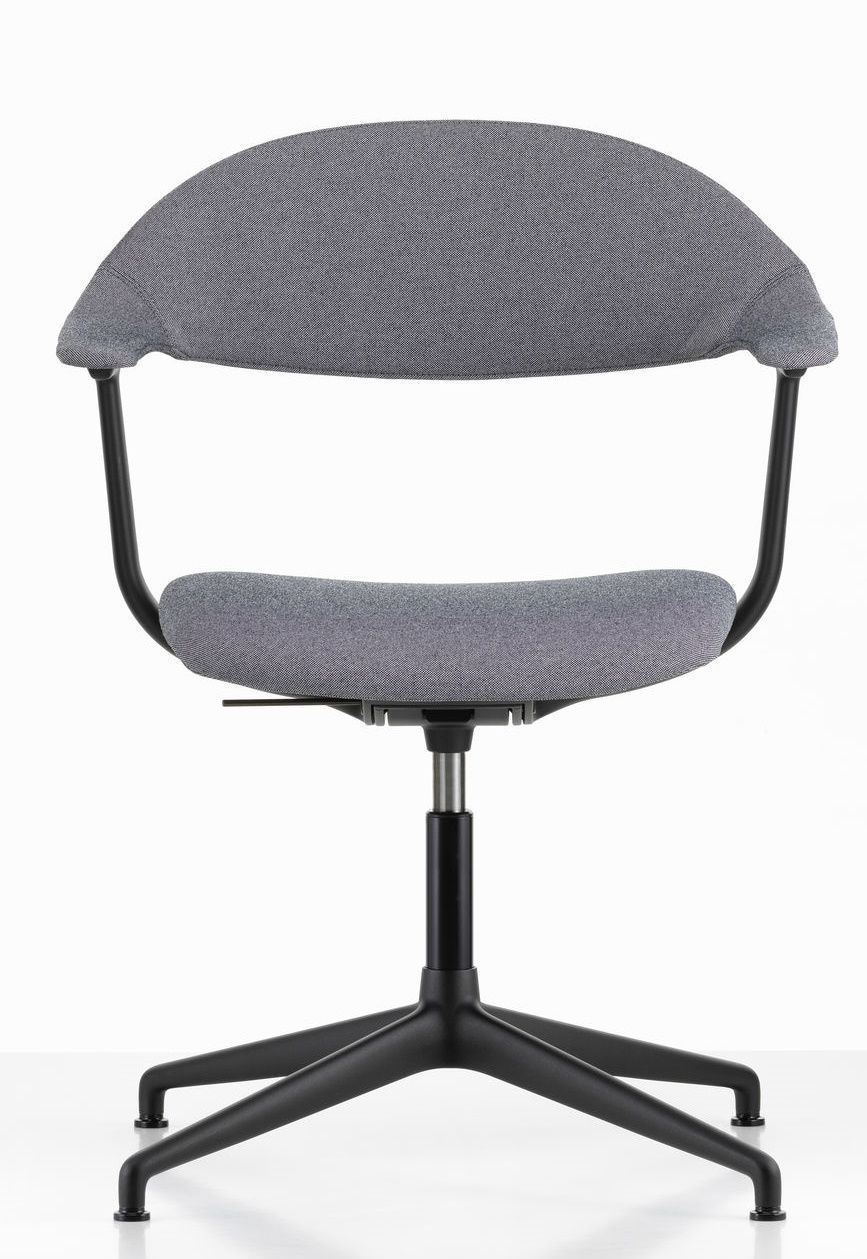 Grauer Mynt Bürodrehstuhl von Vitra mit gepolsterter Sitzfläche und Rückenlehne, modernes Design für ergonomisches Sitzen.