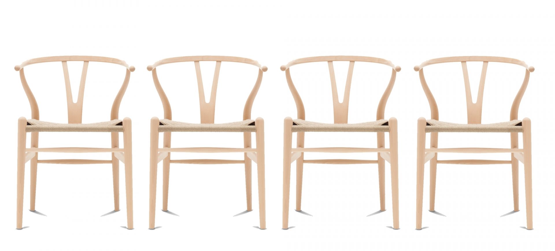 Vier CH24 Wishbone Stühle aus Buchenholz, geseift, mit geflochtener Sitzfläche, Carl Hansen & Søn.