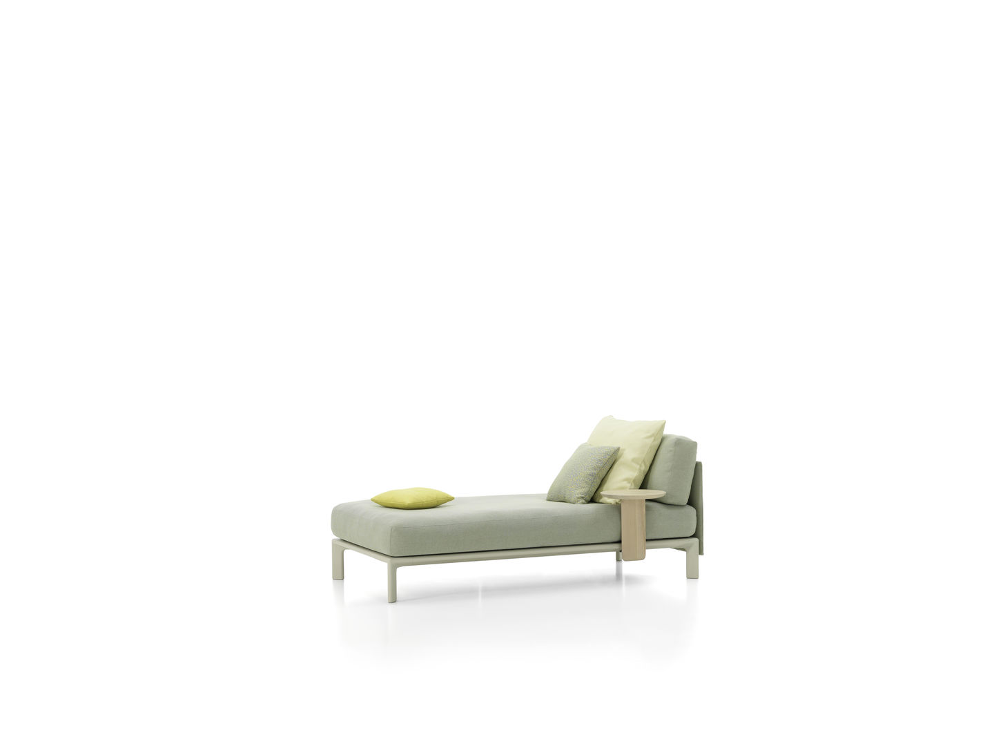 Vitra Anagram Sofa Plattform 90x180 cm mit Kissen und kleinem Tisch, modernes Designmöbel.