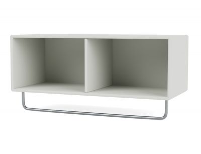 Weiße Nordic Montana Ablage mit zwei Fächern und silberner Kleiderstange. Wandgarderobe für Flur.