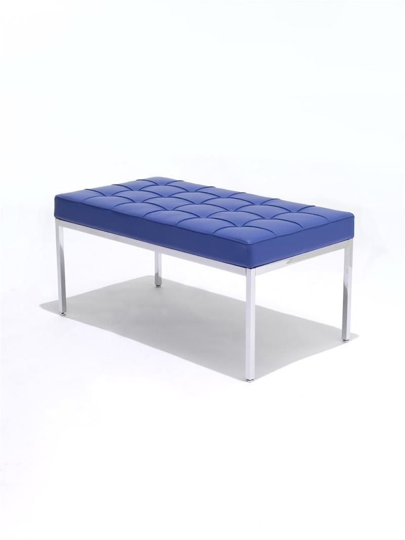 Rechteckige Relax Florence Bank von Knoll International mit blauem Leder und Chromgestell.