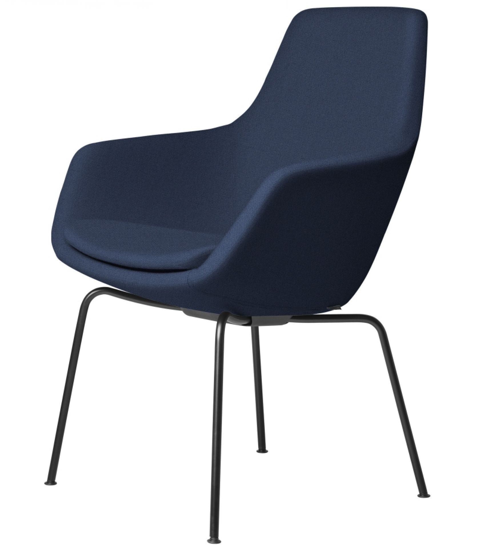 Blauer Little Giraffe Stuhl von Fritz Hansen mit schwarzem Metallgestell, modernes Design.