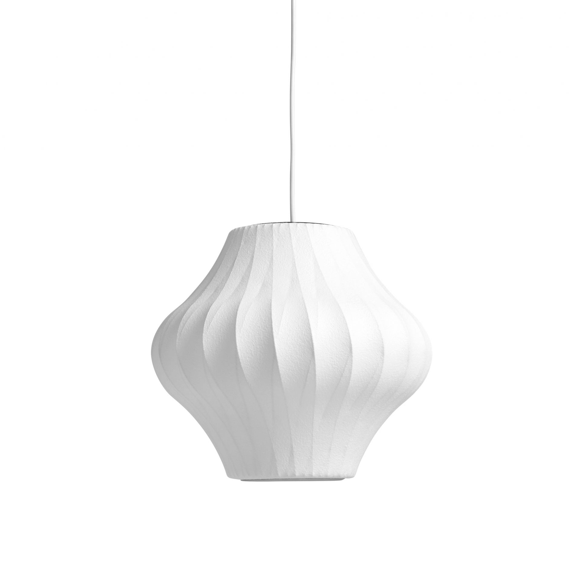 Weiße Nelson Pear Bubble Lampe, eine moderne Pendelleuchte für Wohnzimmer und Esszimmer.